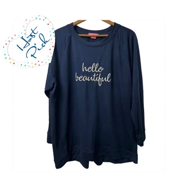 Isaac Mizrahi XXL Navy Hello Beautiful Embroidered Long Sleeve Tunic Shirt - Picture 1 of 7